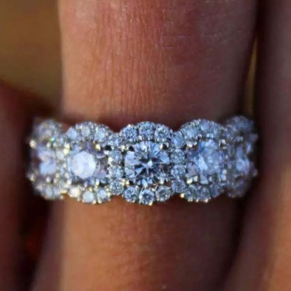 NEW 925 Sterling Silver Halo Diamond Eternity Engagement Wedding Band Ring - Picture 9 of 14